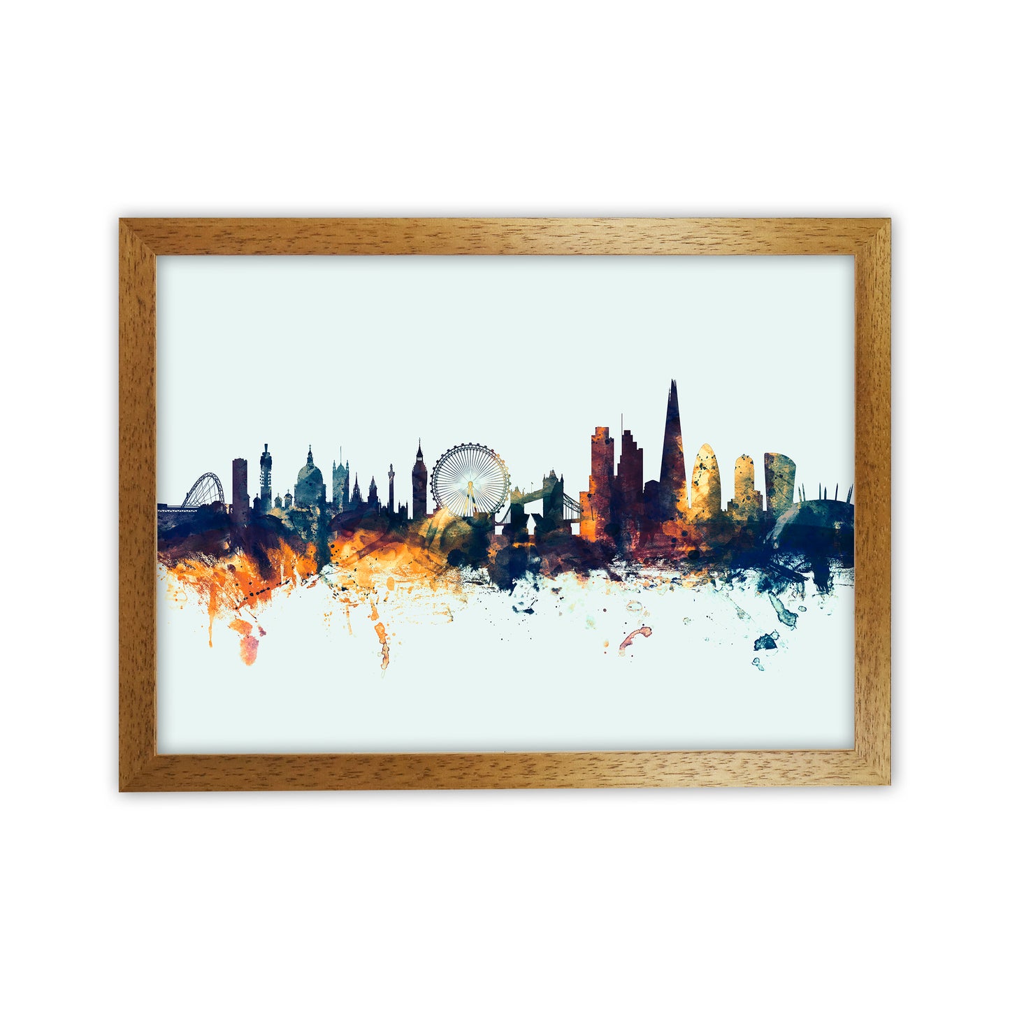 London England Skyline Blue Orange Art Print by Michael Tompsett Oak Grain