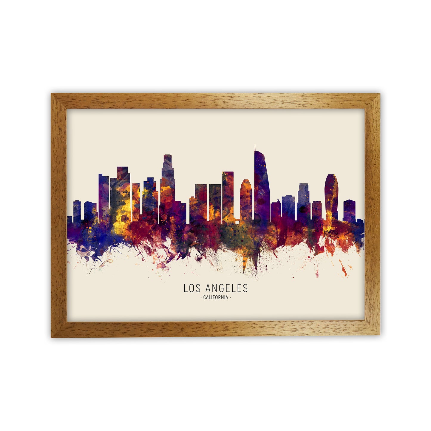 Los Angeles California Skyline Autumn City Name Art Print by Michael Tompsett Oak Grain