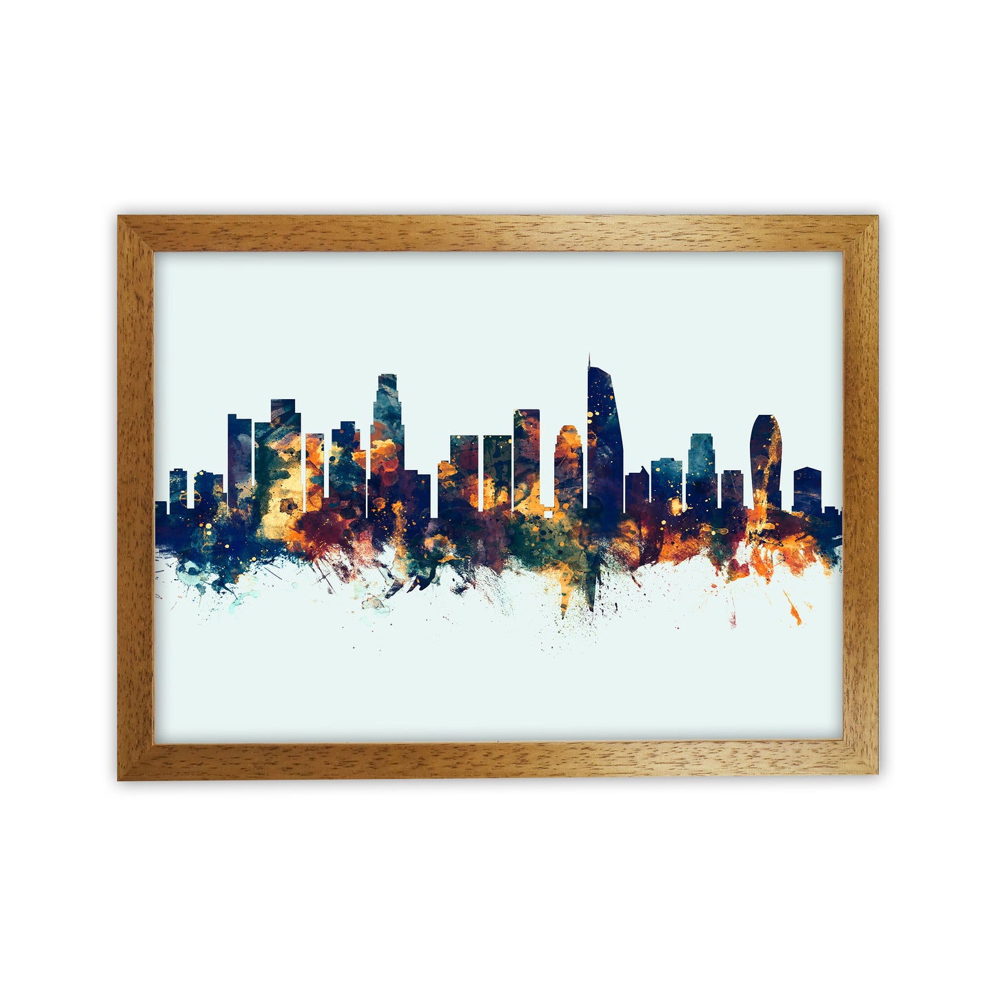 Los Angeles California Skyline Blue Orange Art Print by Michael Tompsett Oak Grain