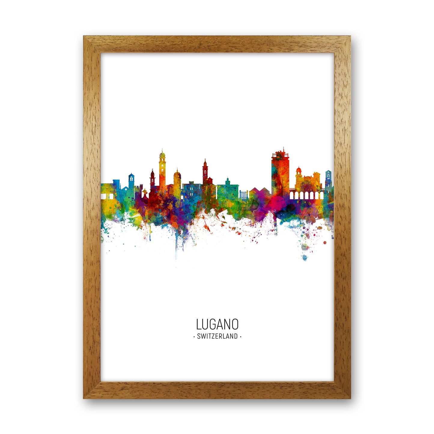 Lugano Switzerland Skyline Portrait Art Print by Michael Tompsett Oak Grain