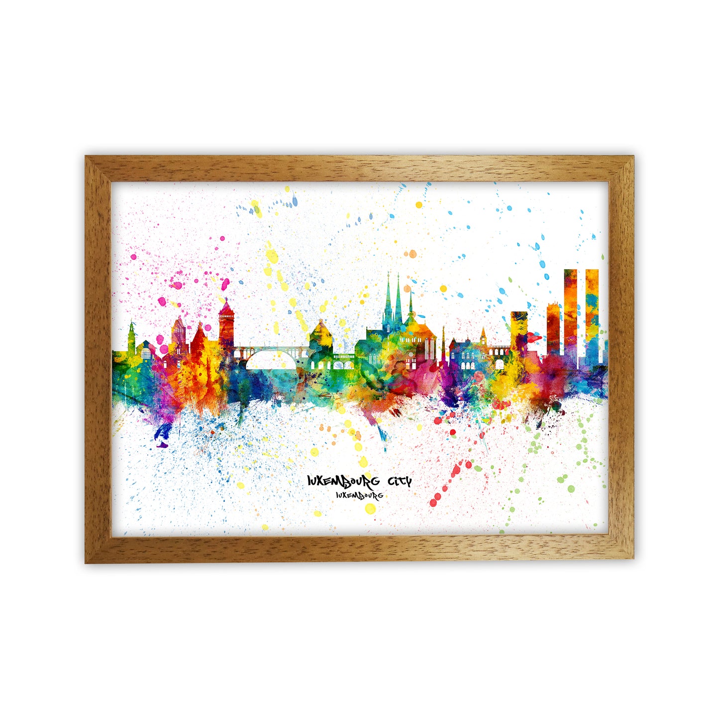 Luxembourg City Luxembourg Skyline Splash Art Print by Michael Tompsett Oak Grain