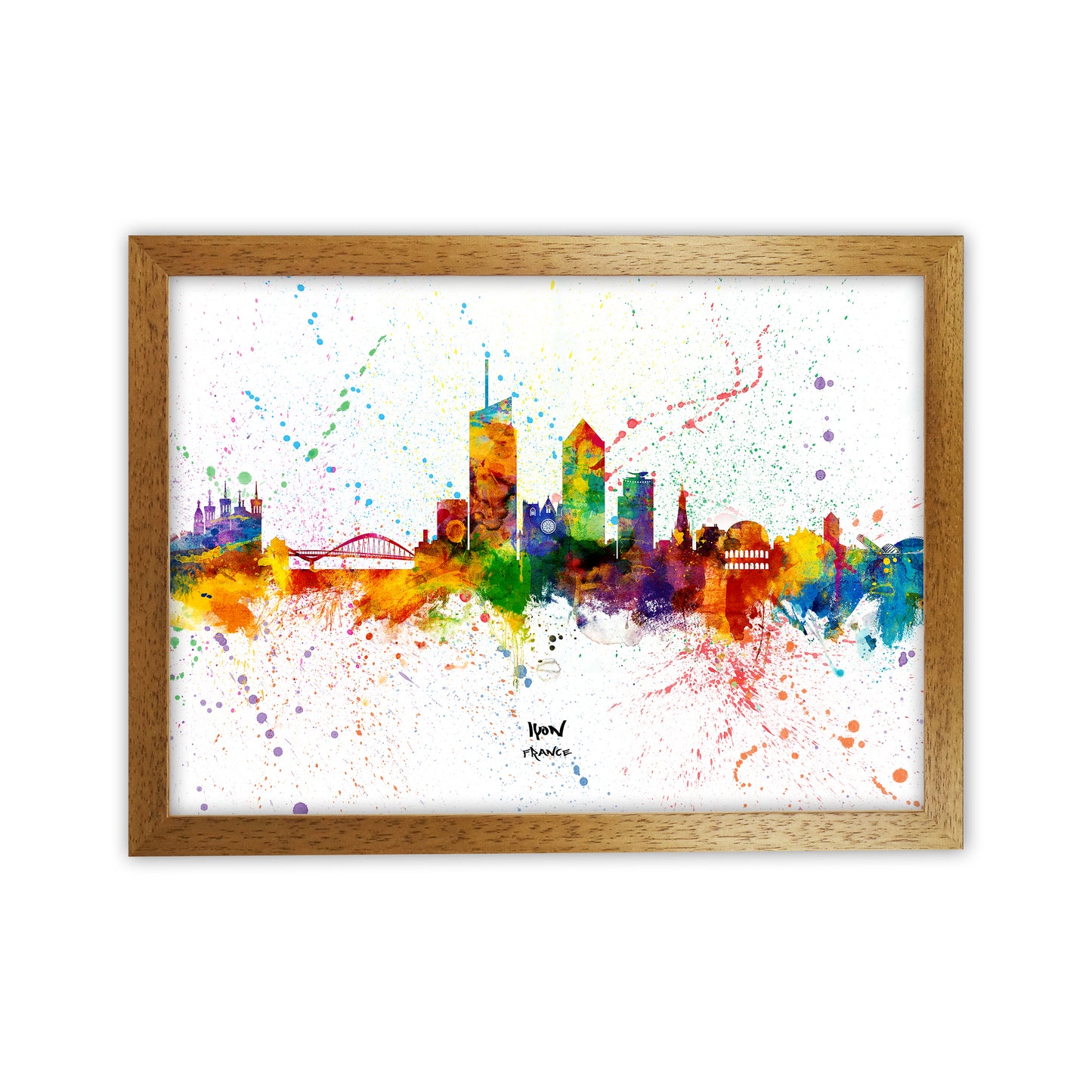 Lyon France Skyline Splash Art Print by Michael Tompsett Oak Grain