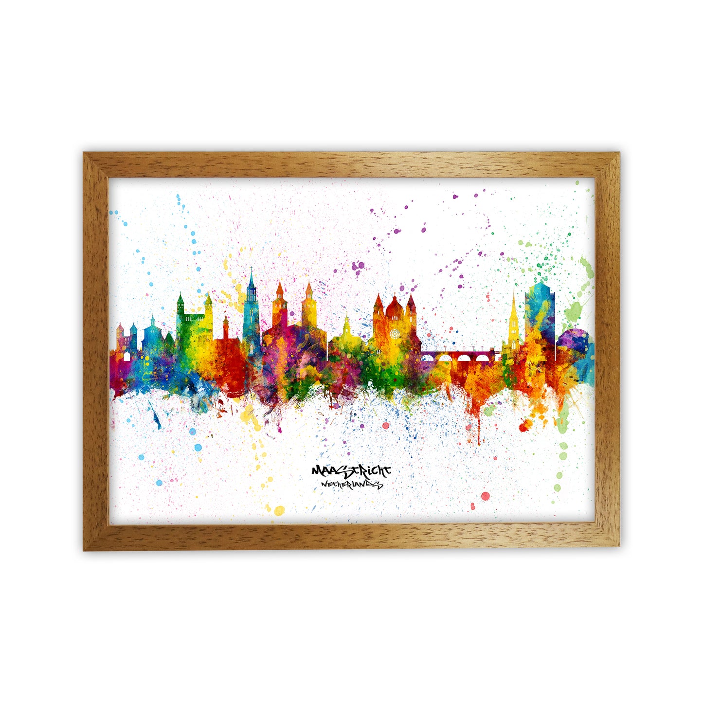 Maastricht Netherlands Skyline Splash Art Print by Michael Tompsett Oak Grain