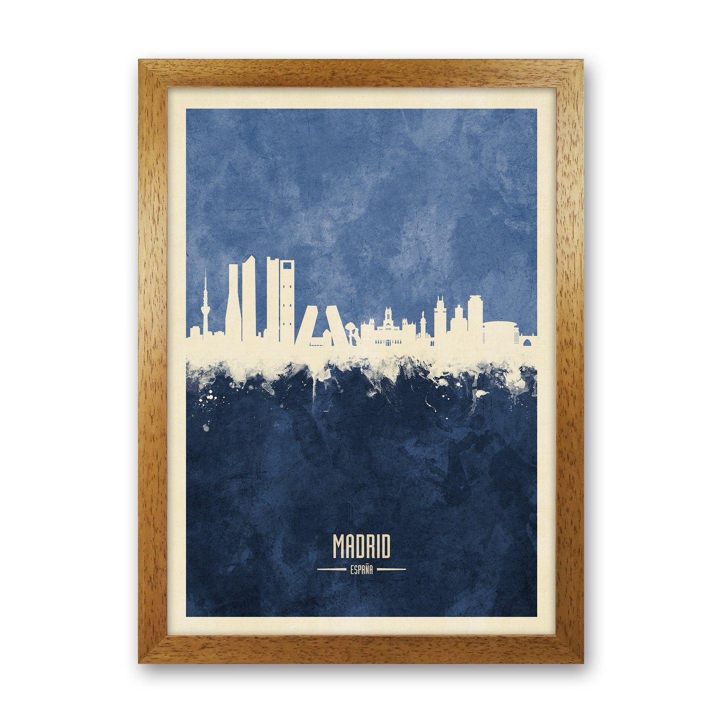 Madrid Spain Skyline Portrait Navy Art Print by Michael Tompsett Oak Grain
