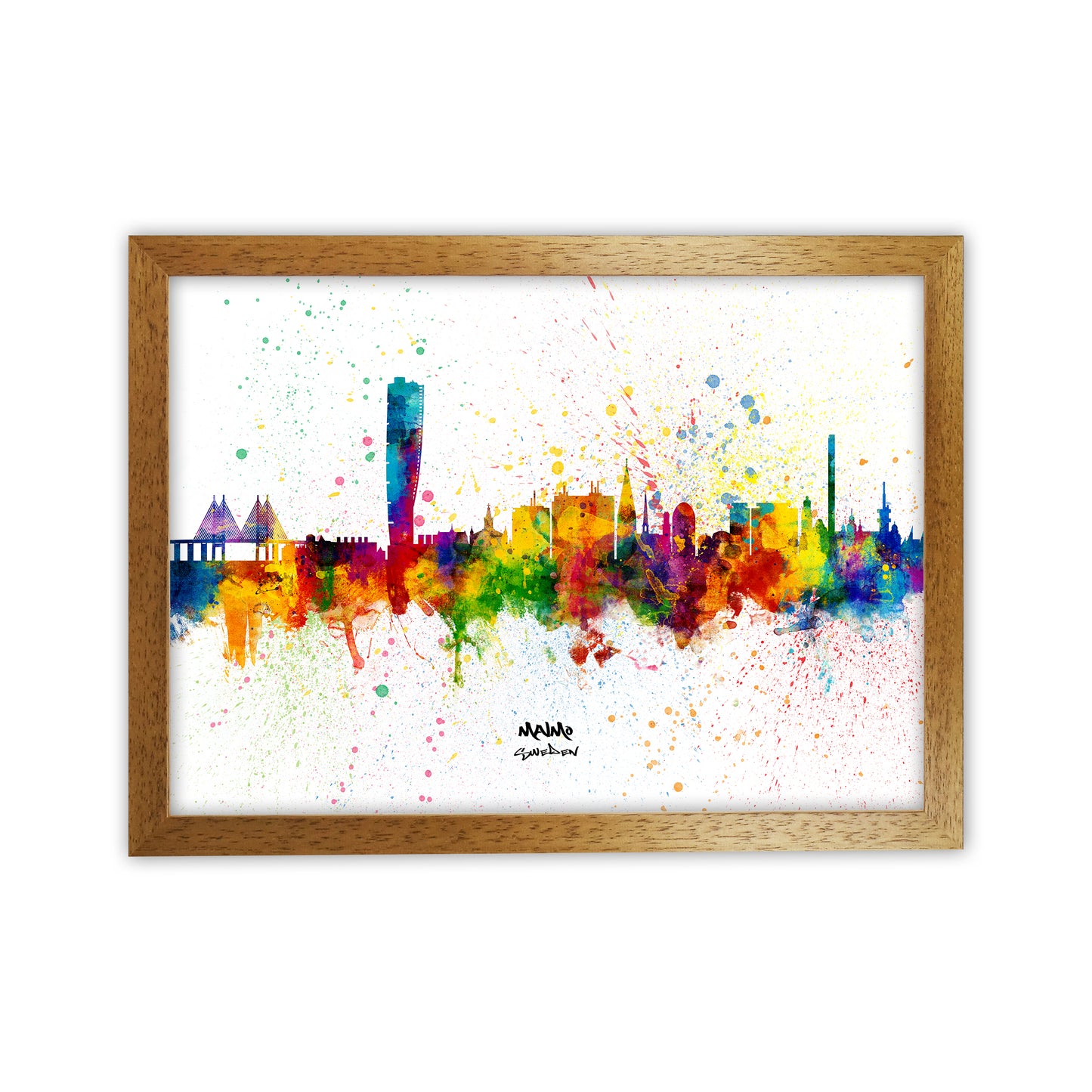 Malmo Sweden Skyline Splash Art Print by Michael Tompsett Oak Grain