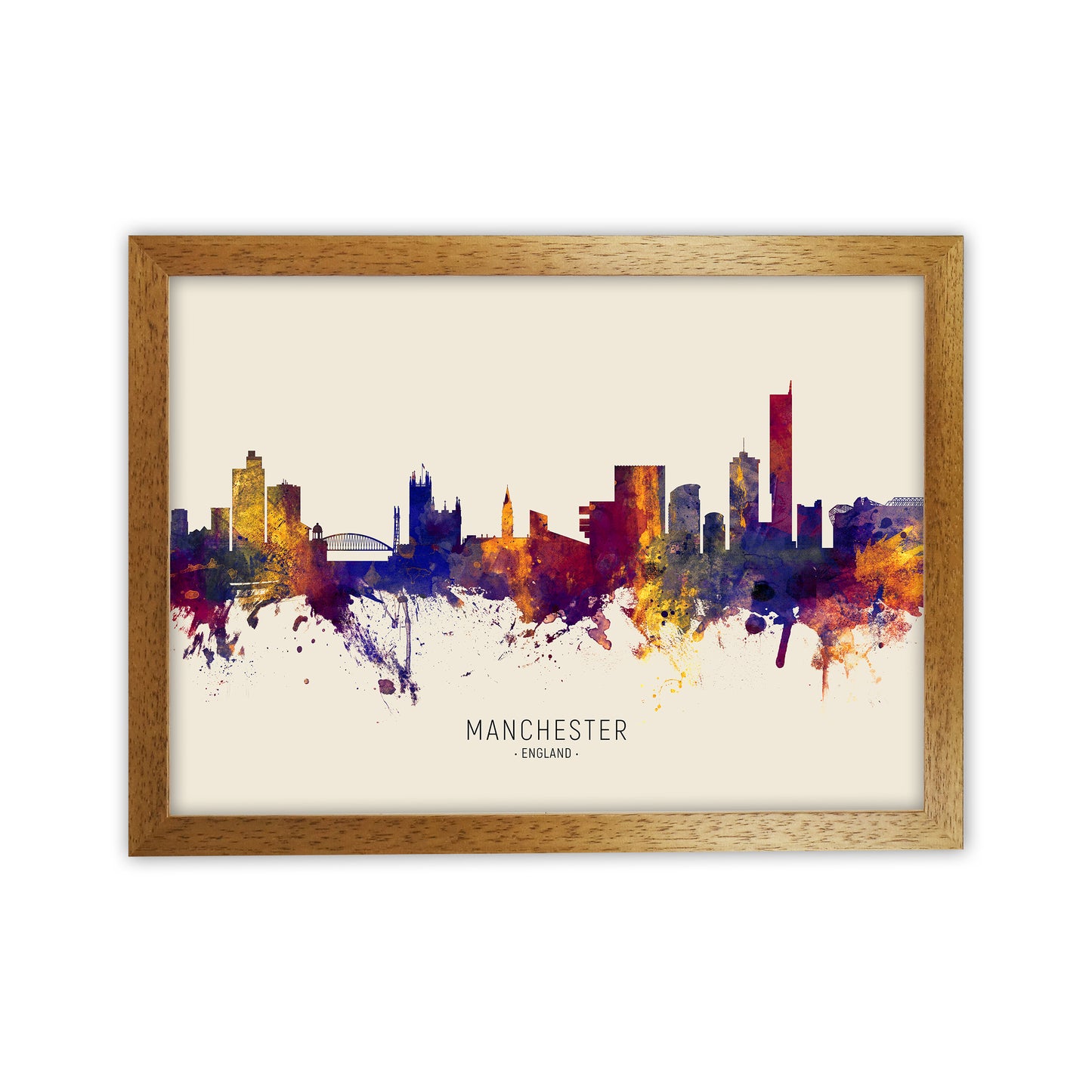 Manchester England Skyline Autumn City Name Art Print by Michael Tompsett Oak Grain