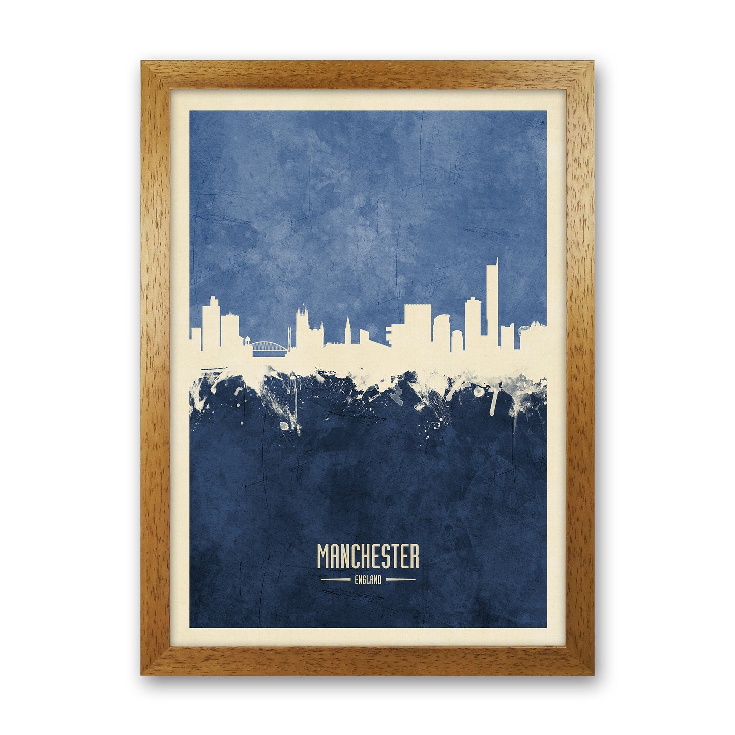 Manchester England Skyline Portrait Navy Art Print by Michael Tompsett Oak Grain