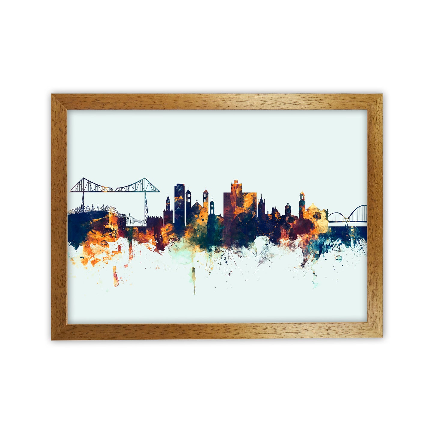 Middlesbrough England Skyline Blue Orange Art Print by Michael Tompsett Oak Grain