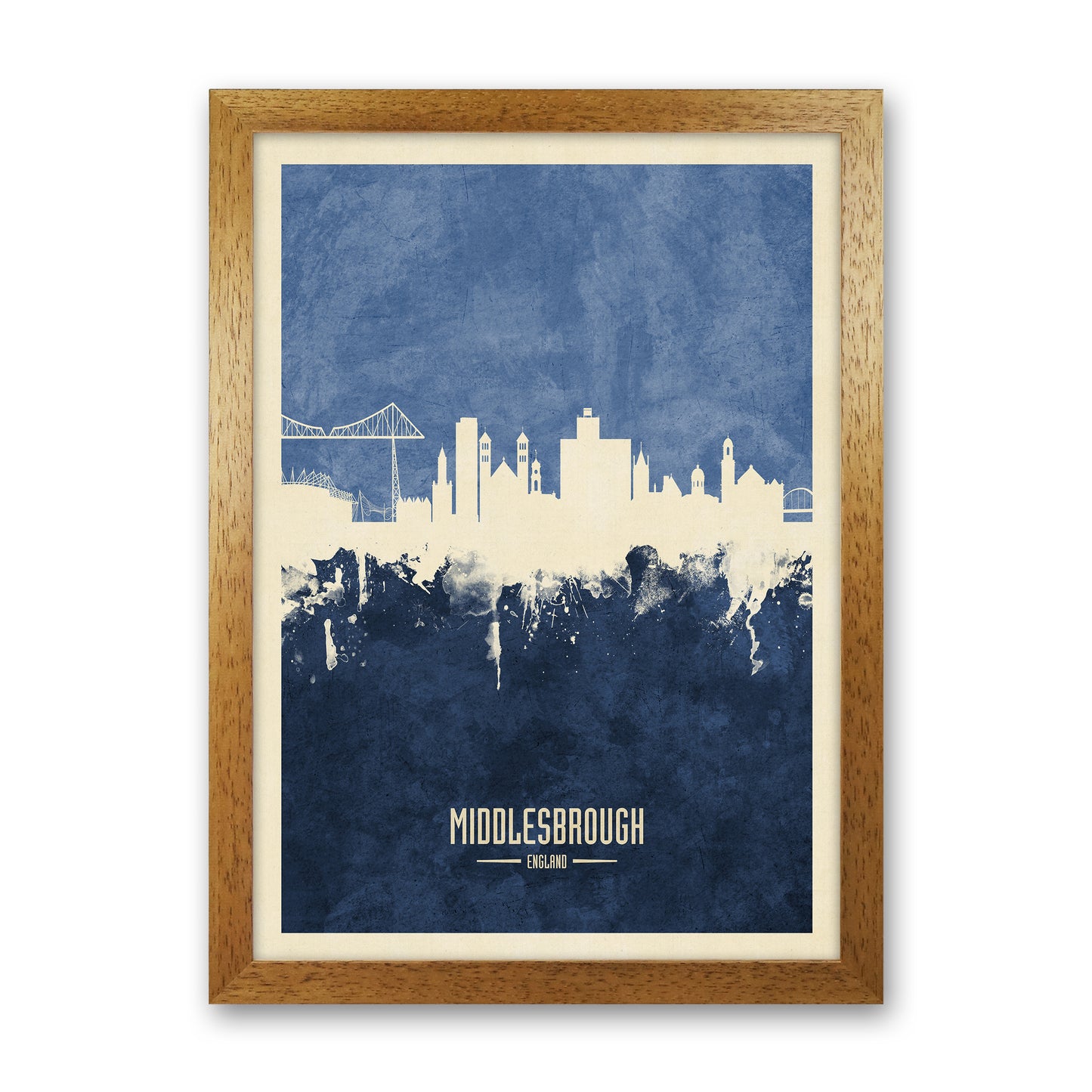 Middlesbrough England Skyline Portrait Navy Art Print by Michael Tompsett Oak Grain