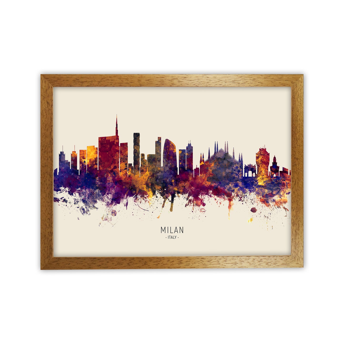 Milan Italy Skyline Autumn City Name Art Print by Michael Tompsett Oak Grain