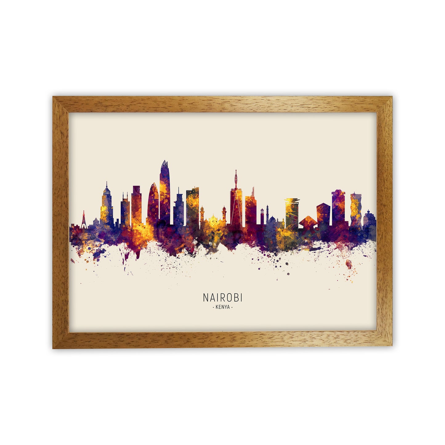 Nairobi Kenya Skyline Autumn City Name Art Print by Michael Tompsett Oak Grain
