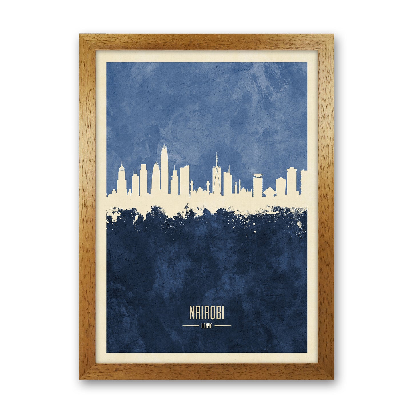 Nairobi Kenya Skyline Portrait Navy Art Print by Michael Tompsett Oak Grain