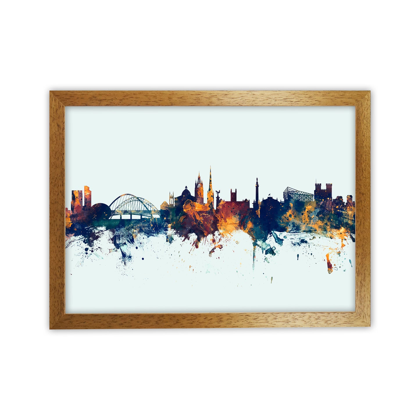Newcastle England Skyline Blue Orange Art Print by Michael Tompsett Oak Grain