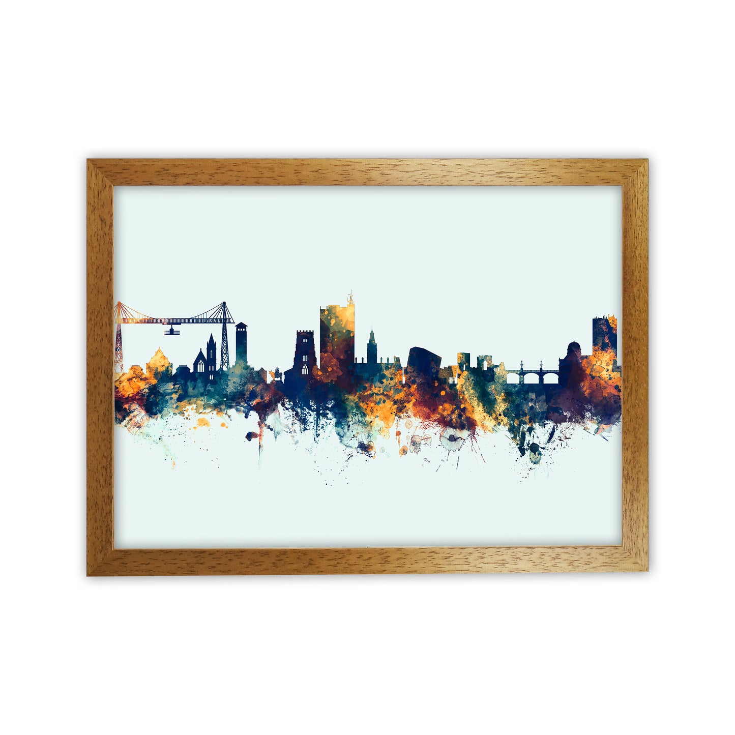 Newport Wales Skyline Blue Orange Art Print by Michael Tompsett Oak Grain