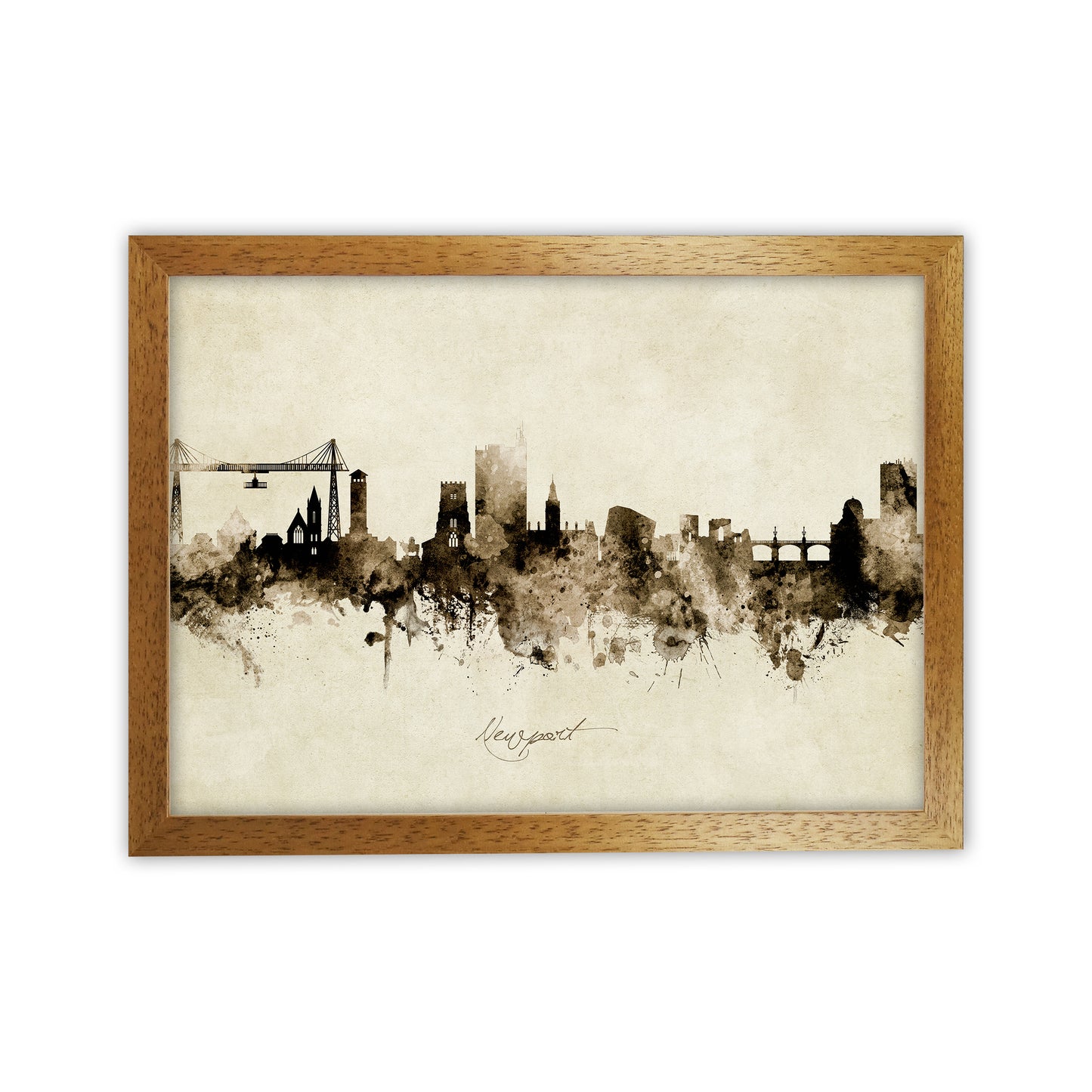 Newport Wales Skyline Vintage Art Print by Michael Tompsett Oak Grain