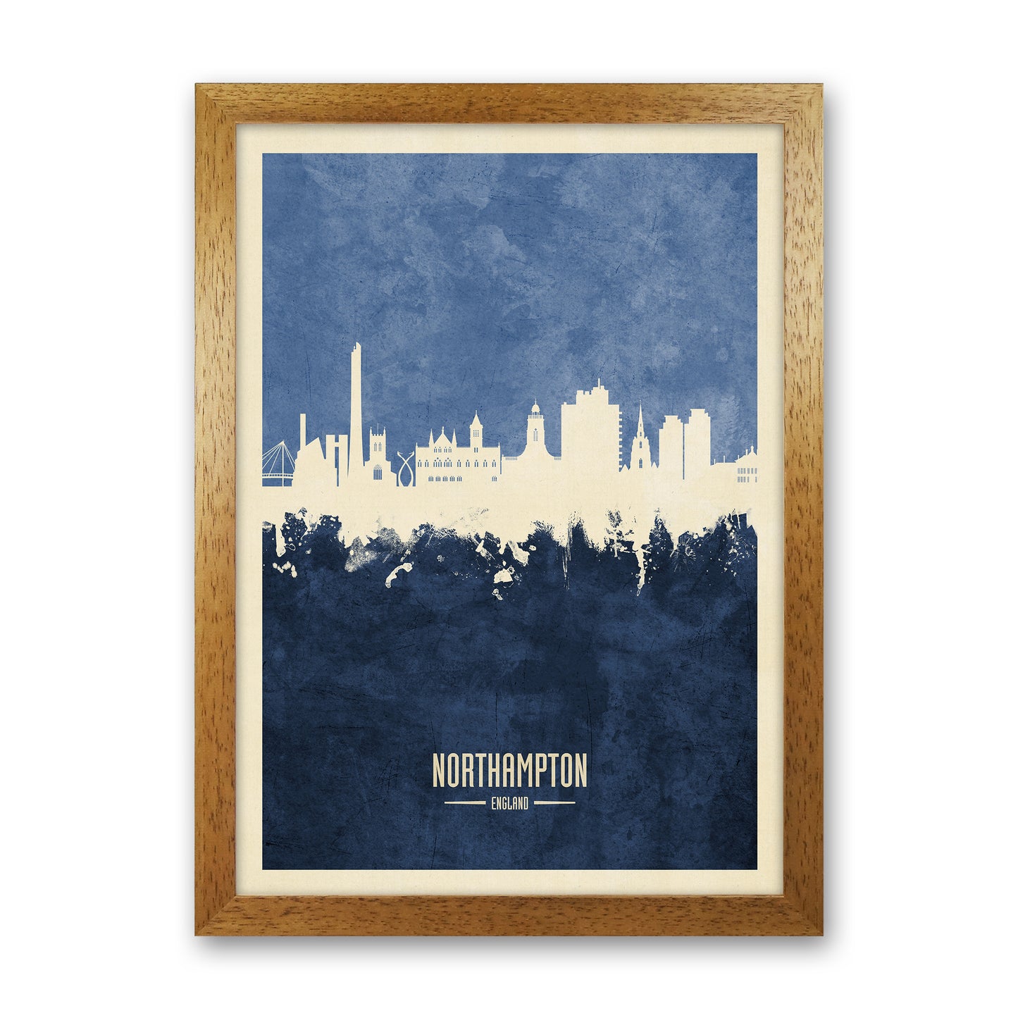 Northampton England Skyline Portrait Navy Art Print by Michael Tompsett Oak Grain