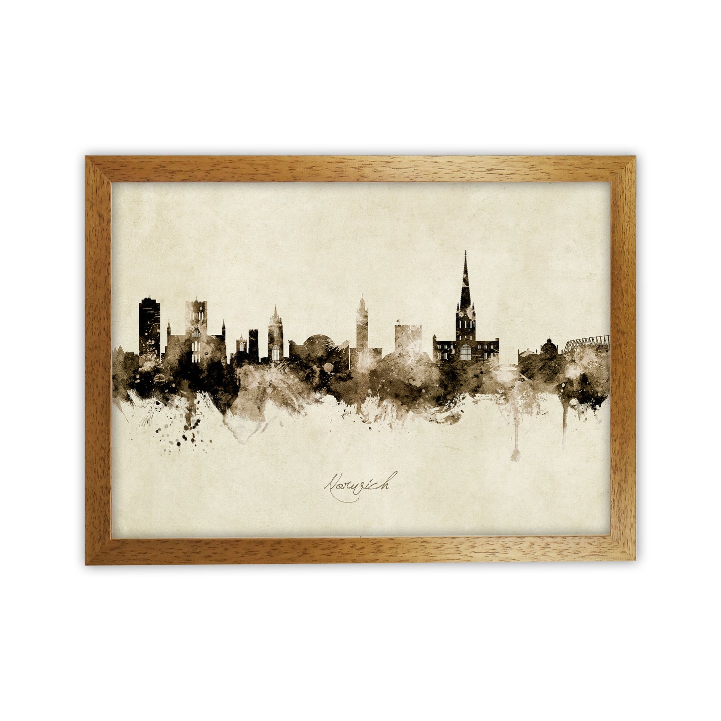 Norwich England Skyline Vintage Art Print by Michael Tompsett Oak Grain