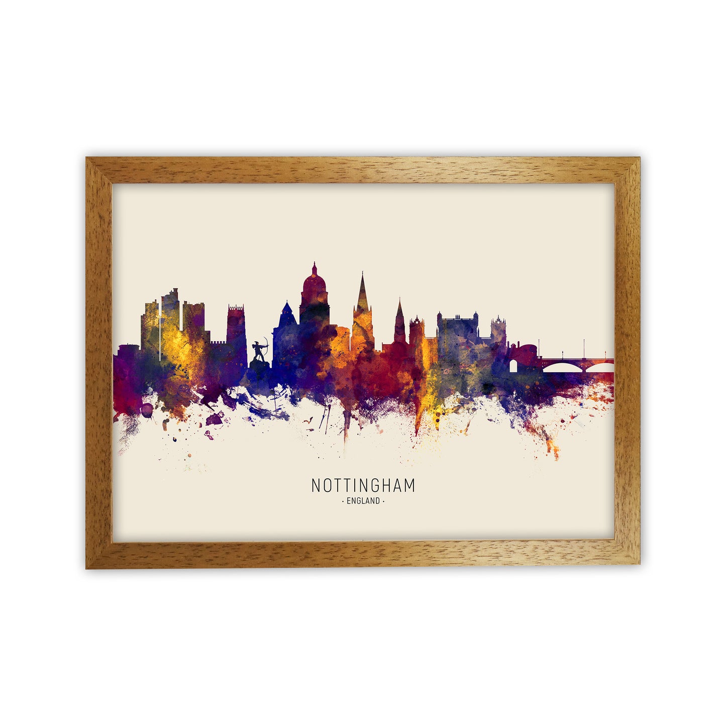 Nottingham England Skyline Autumn City Name Art Print by Michael Tompsett Oak Grain