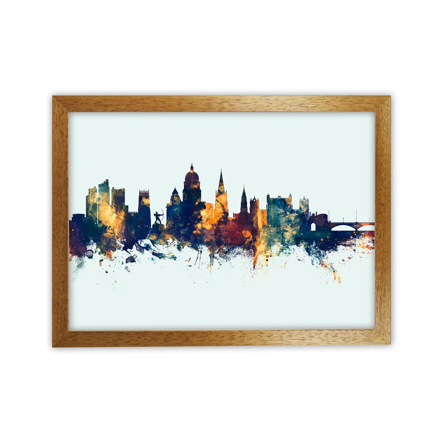 Nottingham England Skyline Blue Orange Art Print by Michael Tompsett Oak Grain