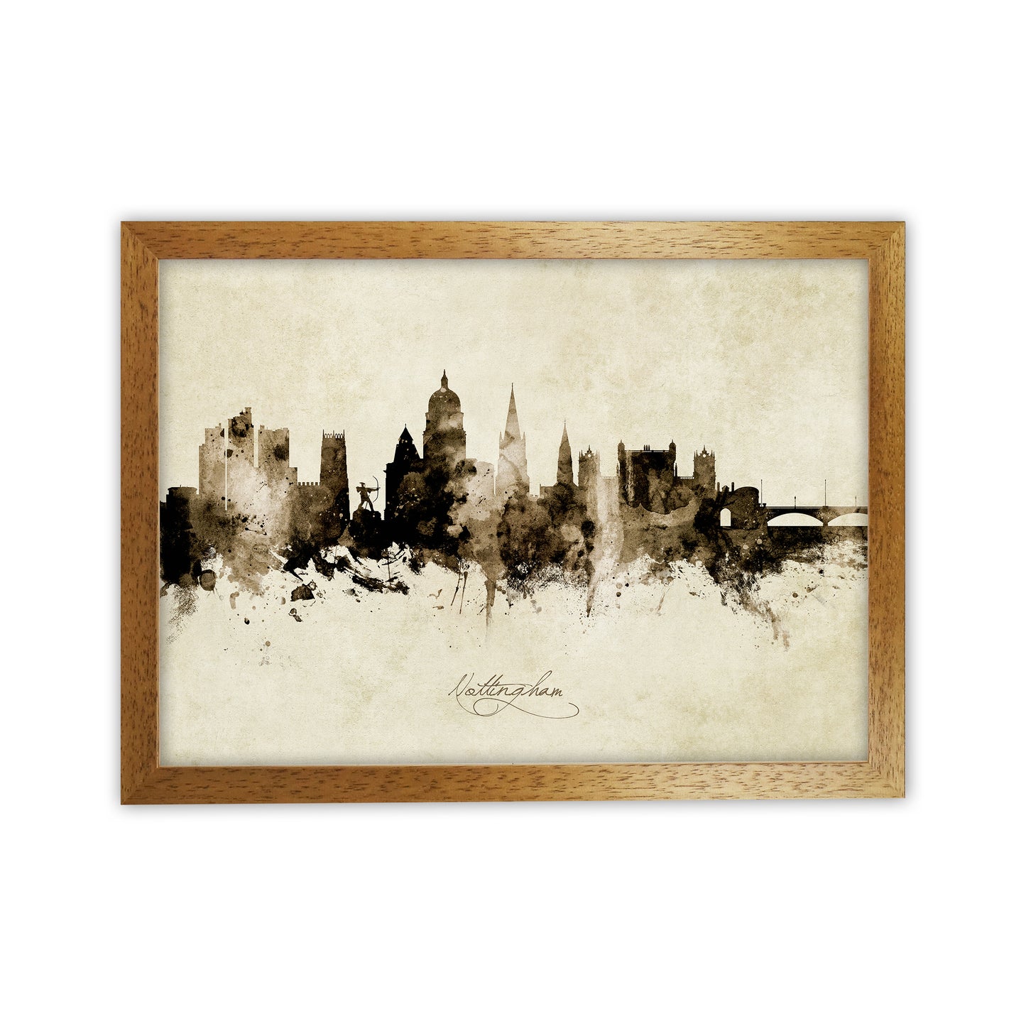 Nottingham England Skyline Vintage Art Print by Michael Tompsett Oak Grain