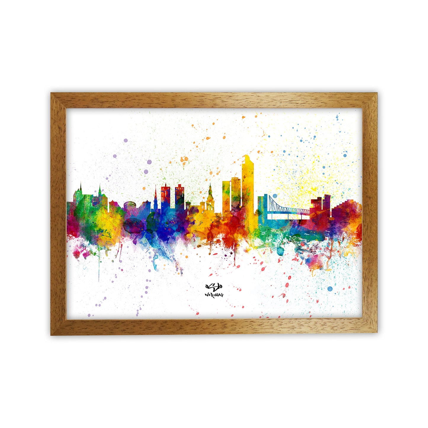 Oslo Norway Skyline Splash Art Print by Michael Tompsett Oak Grain