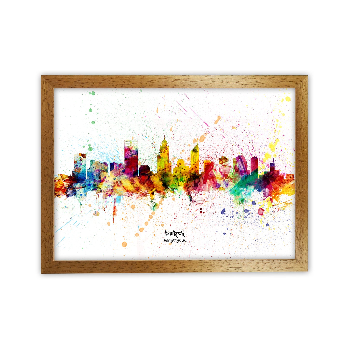 Perth Australia Skyline Splash Art Print by Michael Tompsett Oak Grain