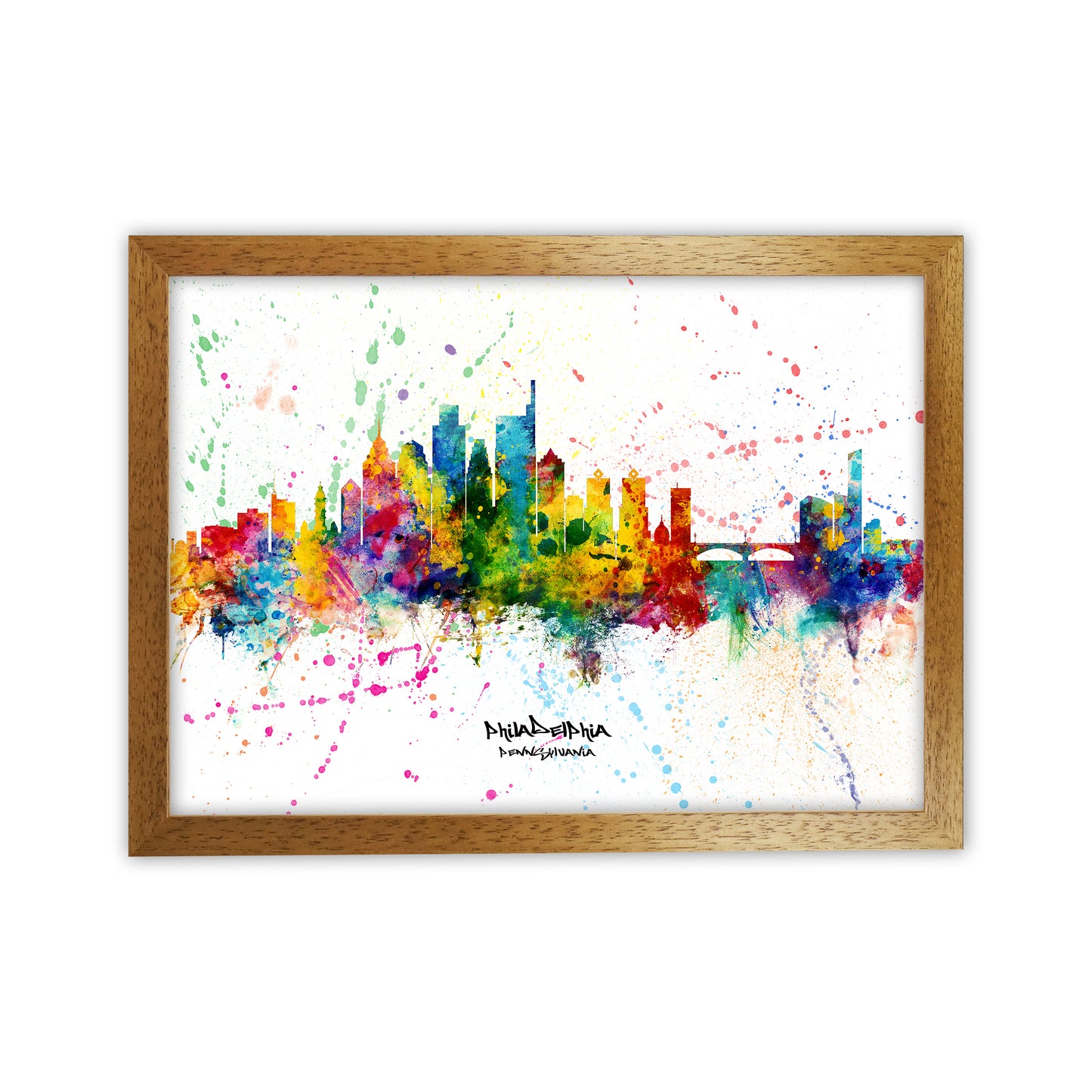 Philadelphia Pennsylvania Skyline Splash Art Print by Michael Tompsett Oak Grain