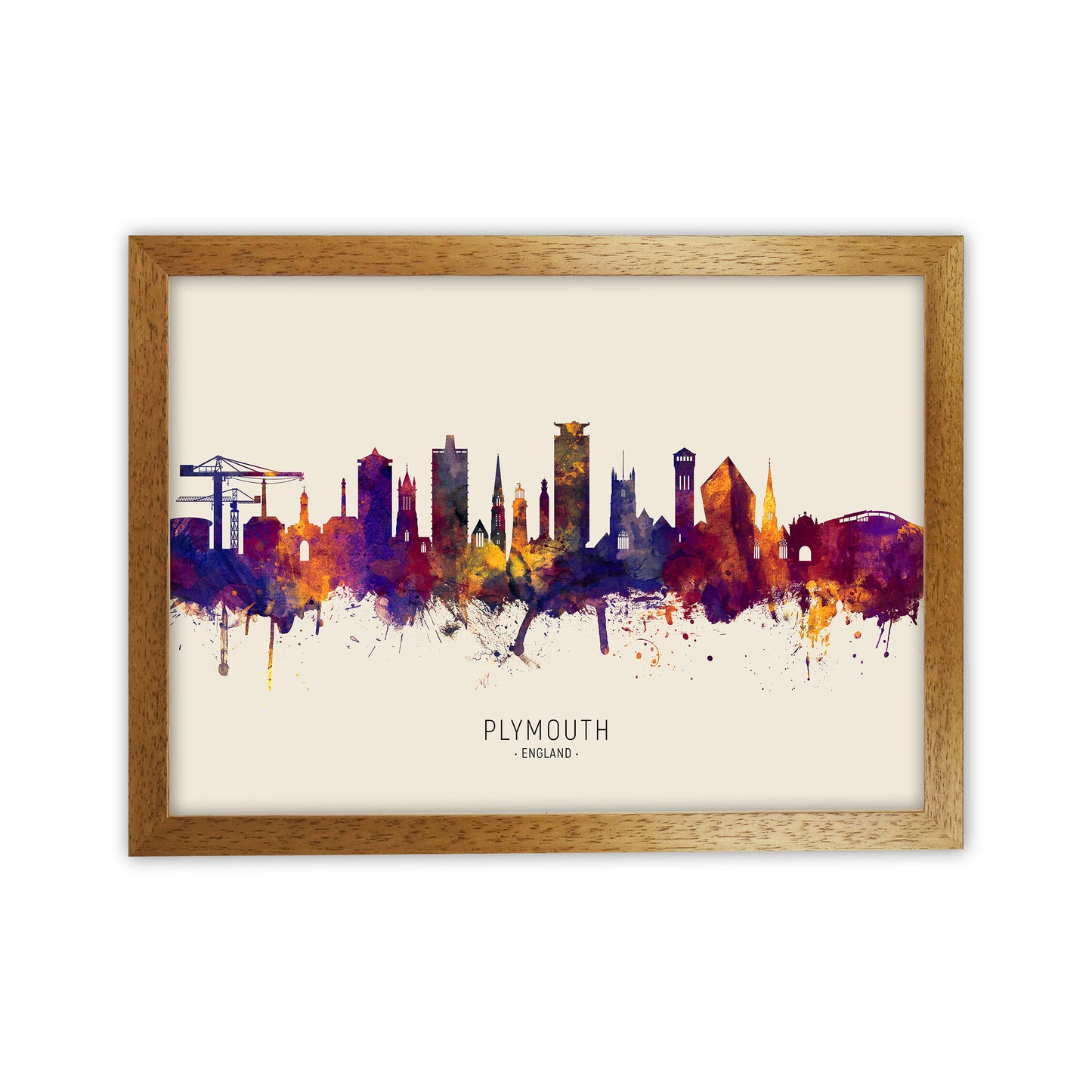 Plymouth England Skyline Autumn City Name Art Print by Michael Tompsett Oak Grain