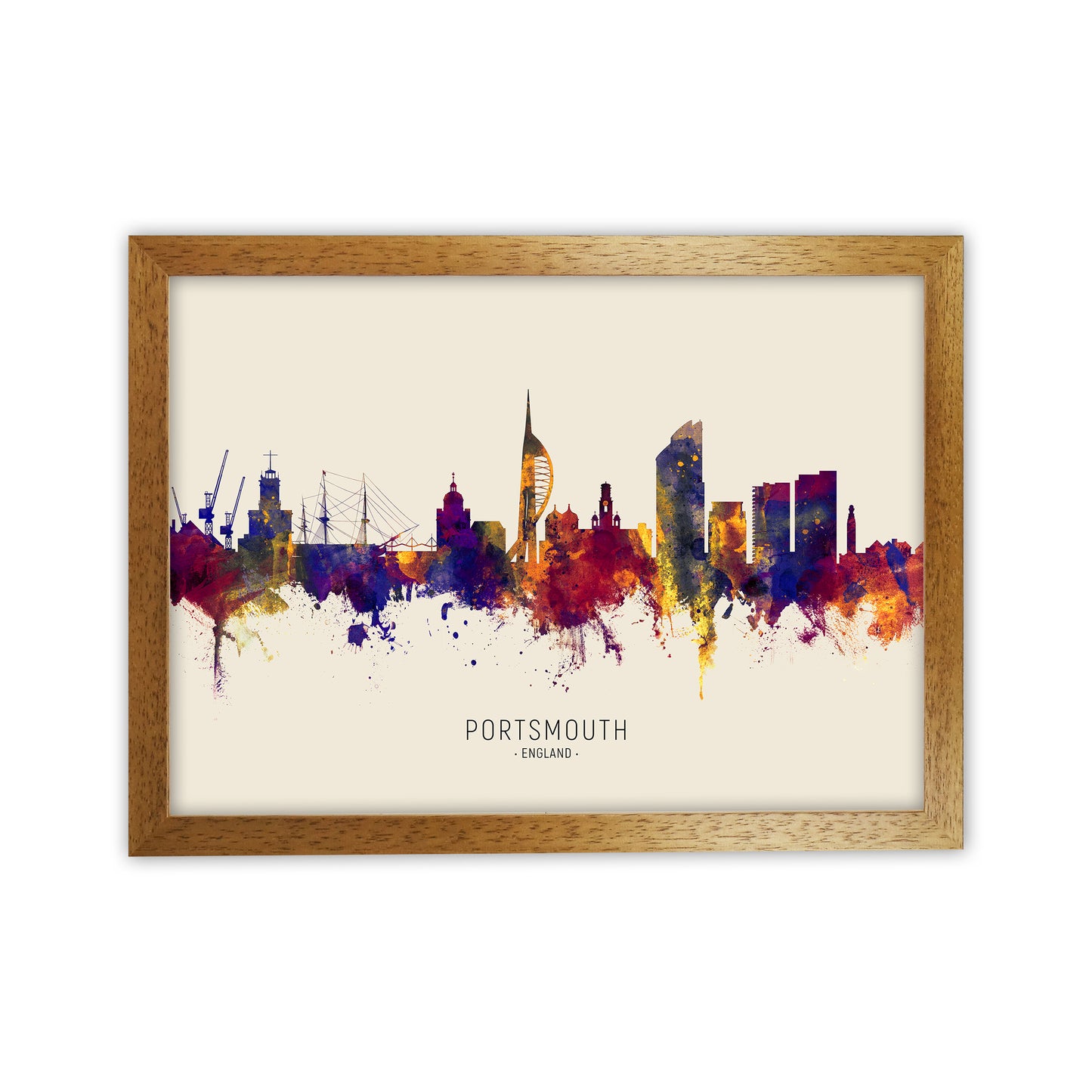 Portsmouth England Skyline Autumn City Name Art Print by Michael Tompsett Oak Grain