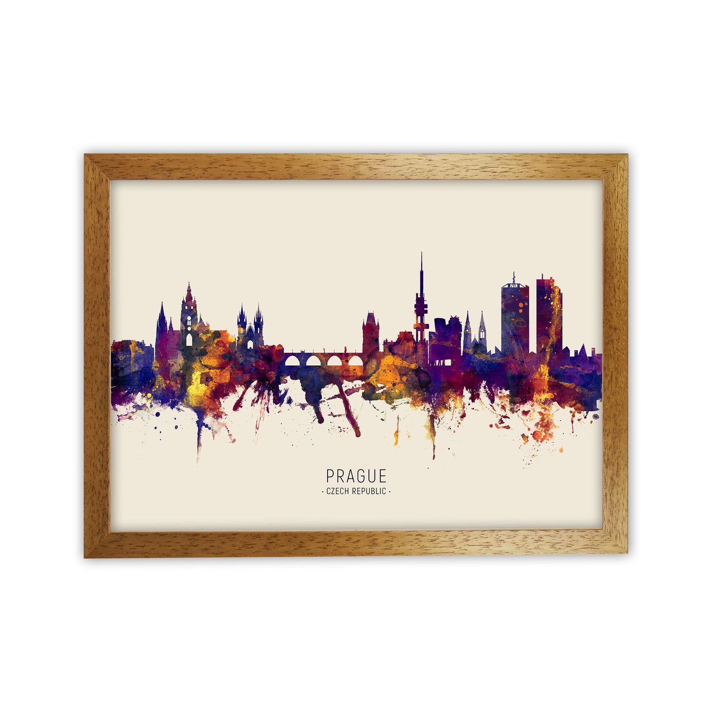 Prague Czech Republic Skyline Autumn City Name Art Print by Michael Tompsett Oak Grain