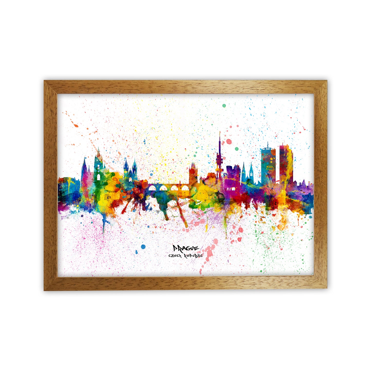 Prague Czech Republic Skyline Splash Art Print by Michael Tompsett Oak Grain
