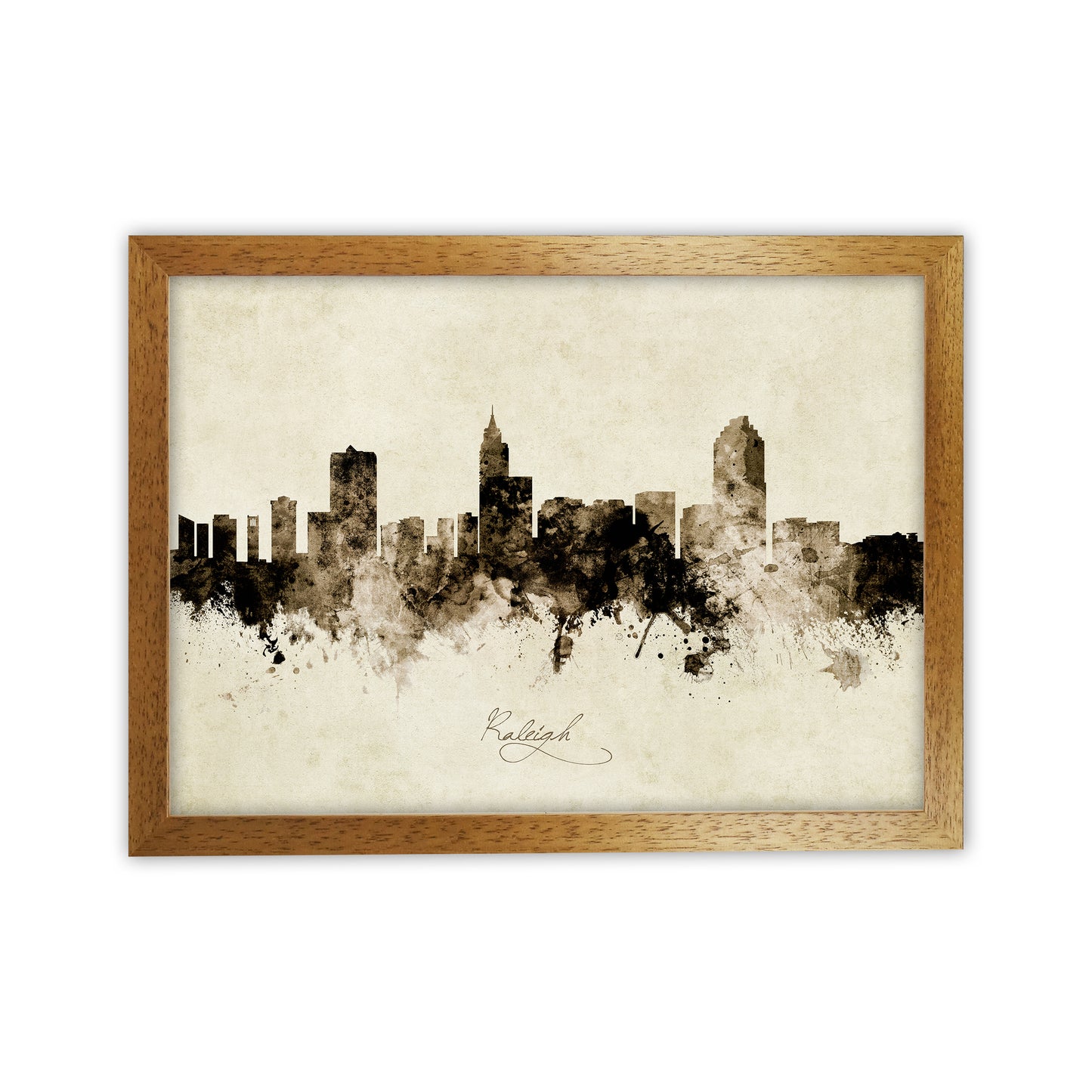 Raleigh North Carolina Skyline Vintage Art Print by Michael Tompsett Oak Grain