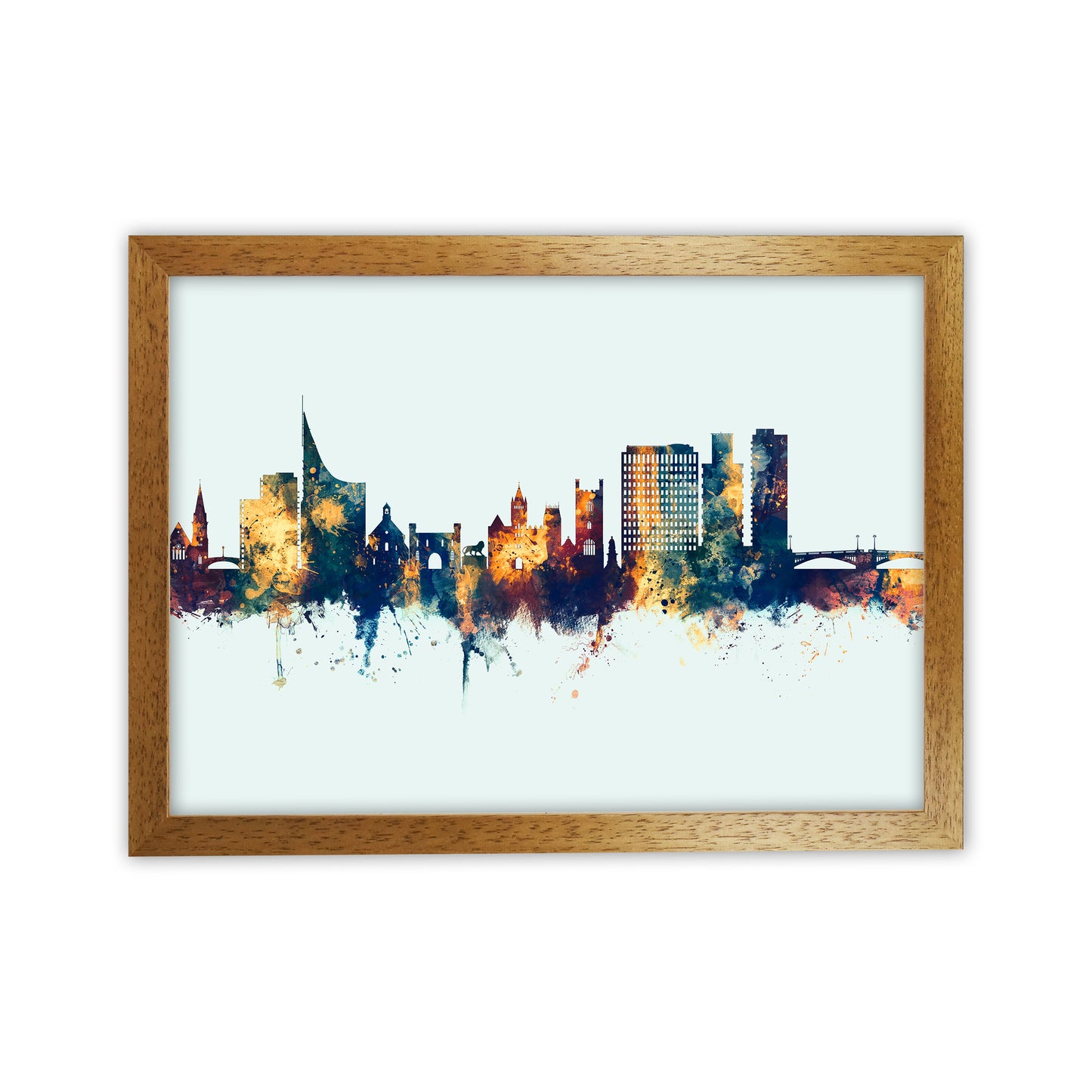 Reading England Skyline Blue Orange Art Print by Michael Tompsett Oak Grain