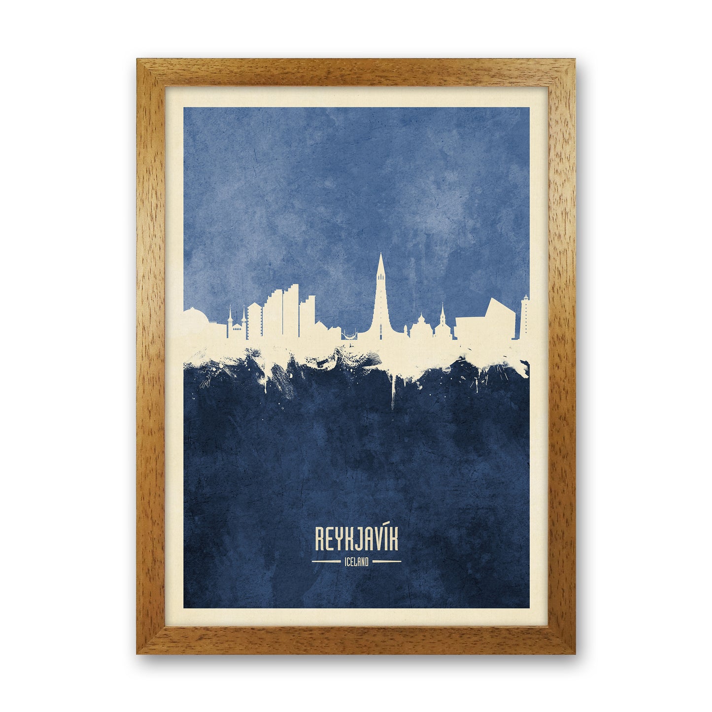 Reykjavik Iceland Skyline Portrait Navy Art Print by Michael Tompsett Oak Grain