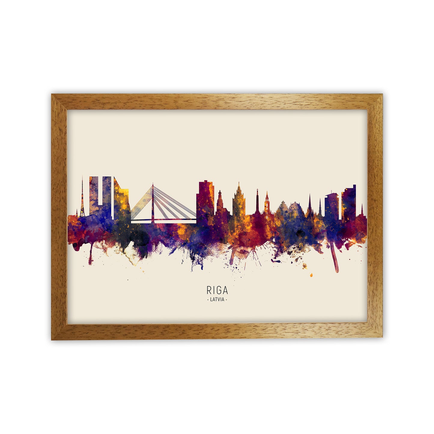 Riga Latvia Skyline Autumn City Name Art Print by Michael Tompsett Oak Grain