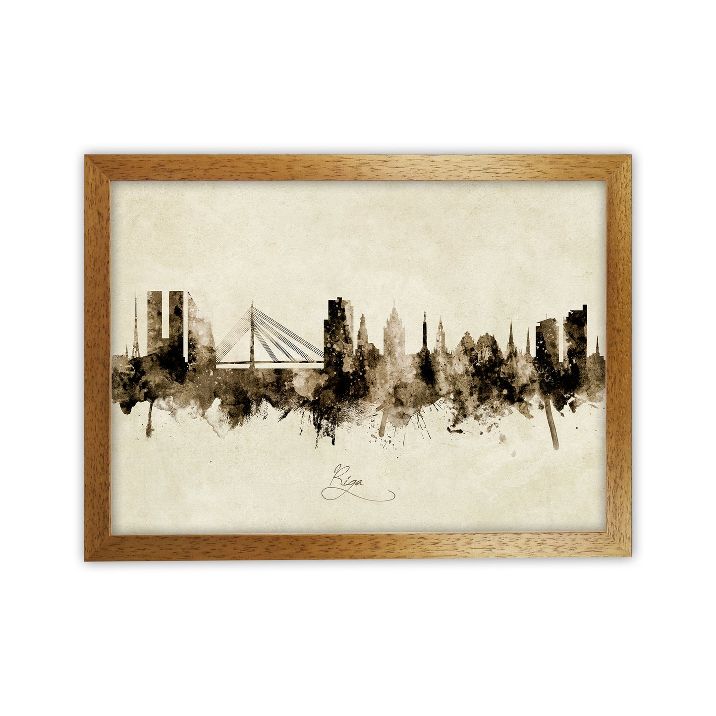 Riga Latvia Skyline Vintage Art Print by Michael Tompsett Oak Grain