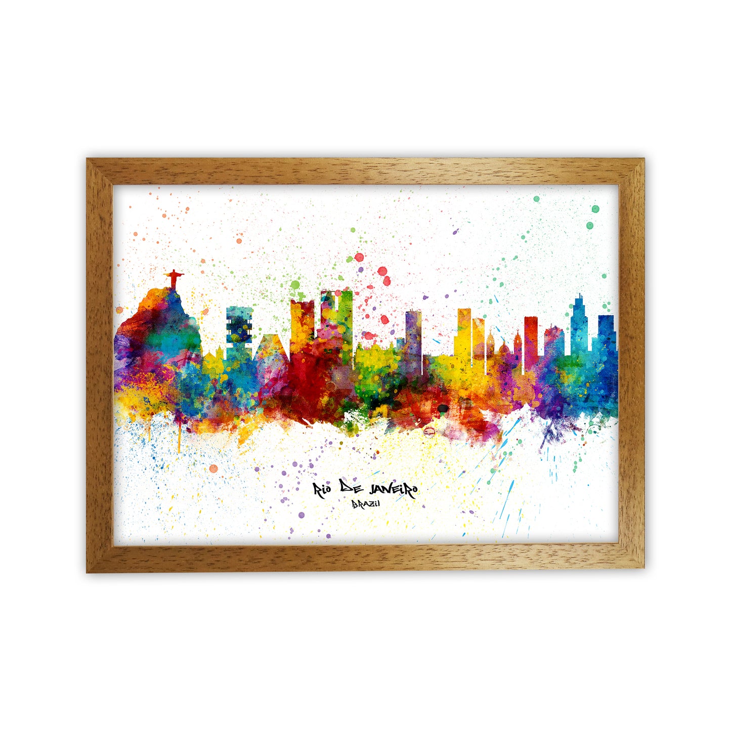 Rio De Janeiro Brazil Skyline Splash Art Print by Michael Tompsett Oak Grain