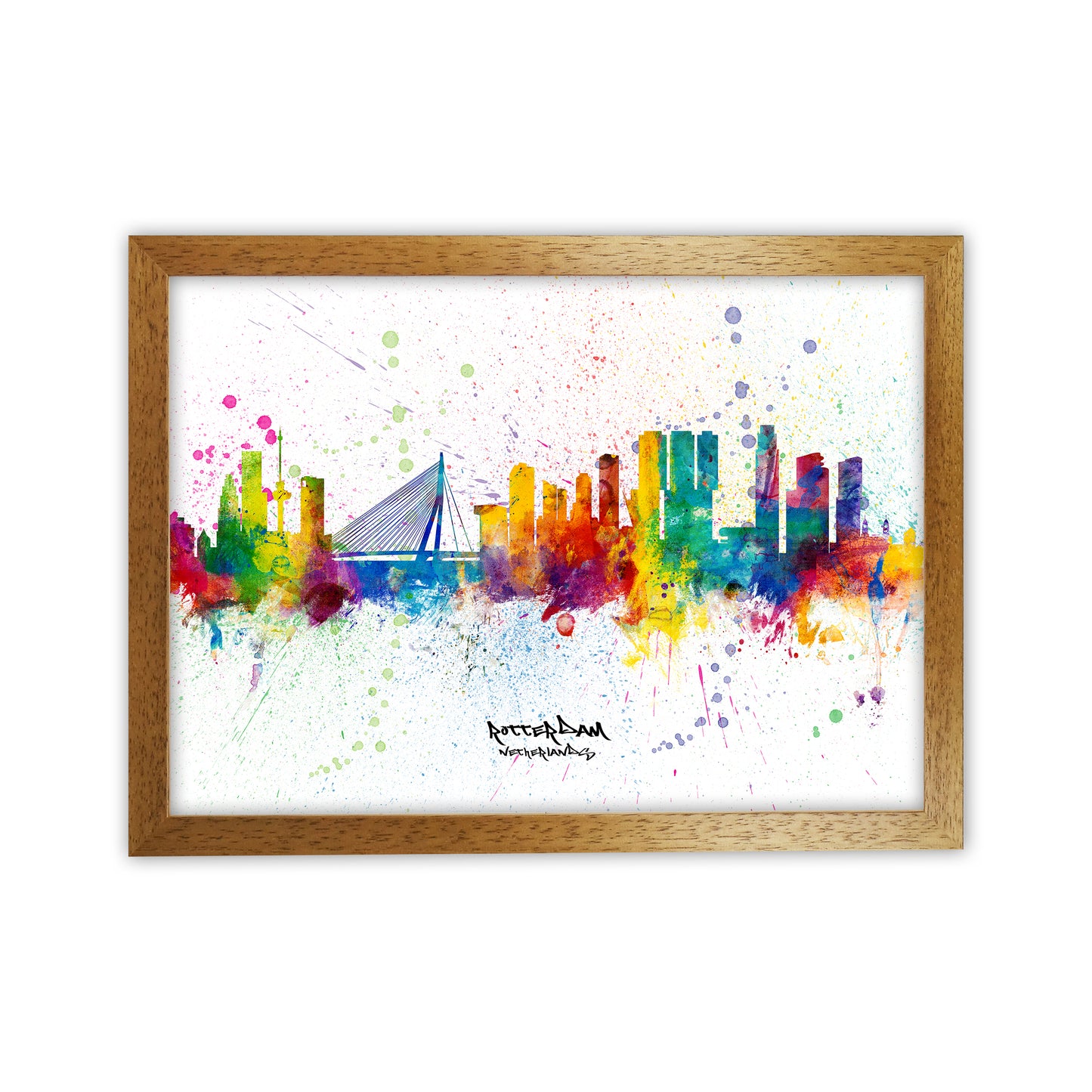 Rotterdam Netherlands Skyline Splash Art Print by Michael Tompsett Oak Grain