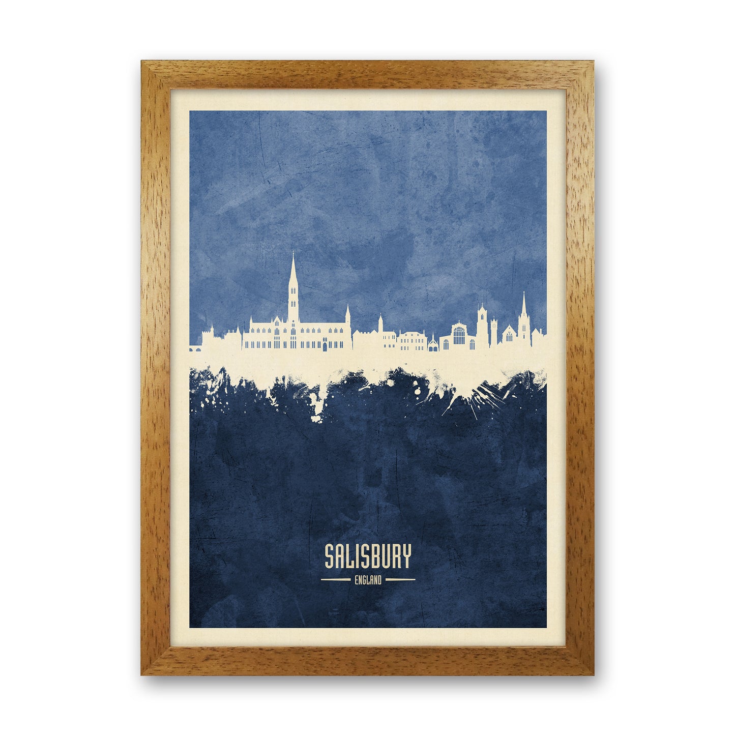 Salisbury England Skyline Portrait Navy Art Print by Michael Tompsett Oak Grain