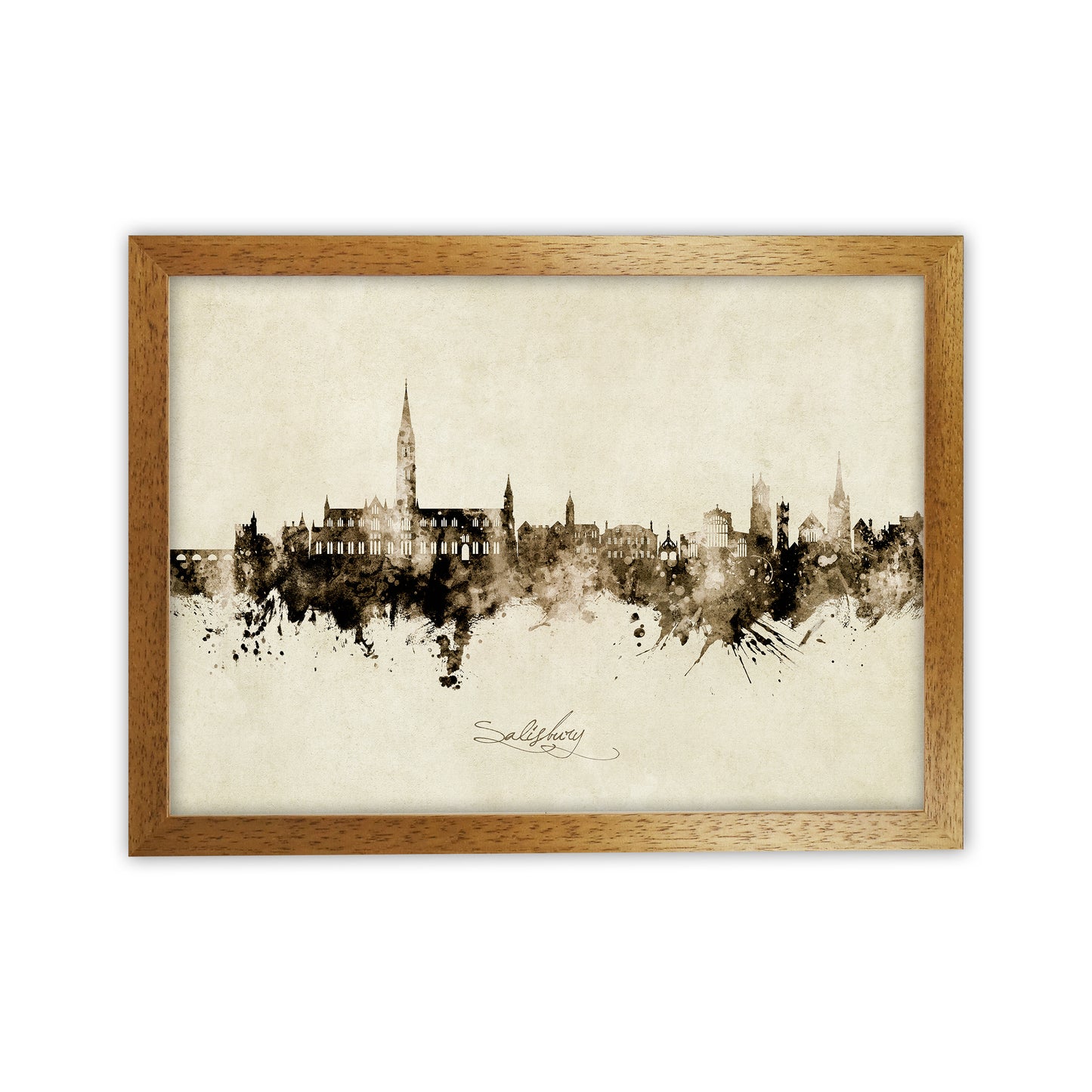Salisbury England Skyline Vintage Art Print by Michael Tompsett Oak Grain