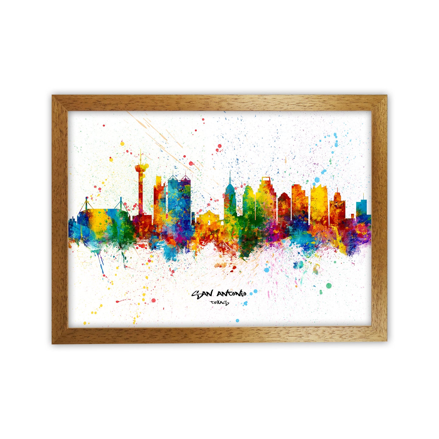 San Antonio Texas Skyline Splash Art Print by Michael Tompsett Oak Grain