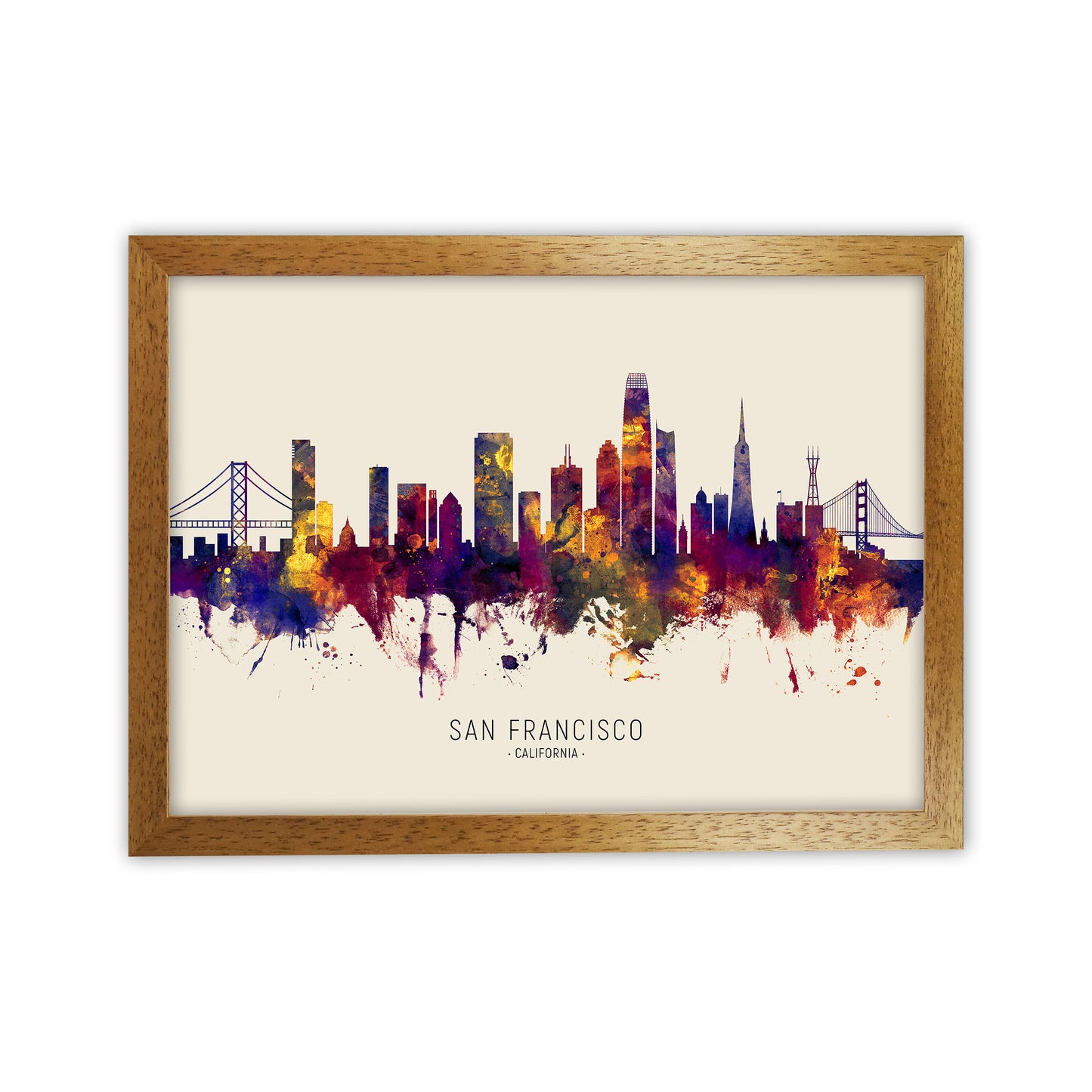San Francisco California Skyline Autumn City Name Art Print by Michael Tompsett Oak Grain