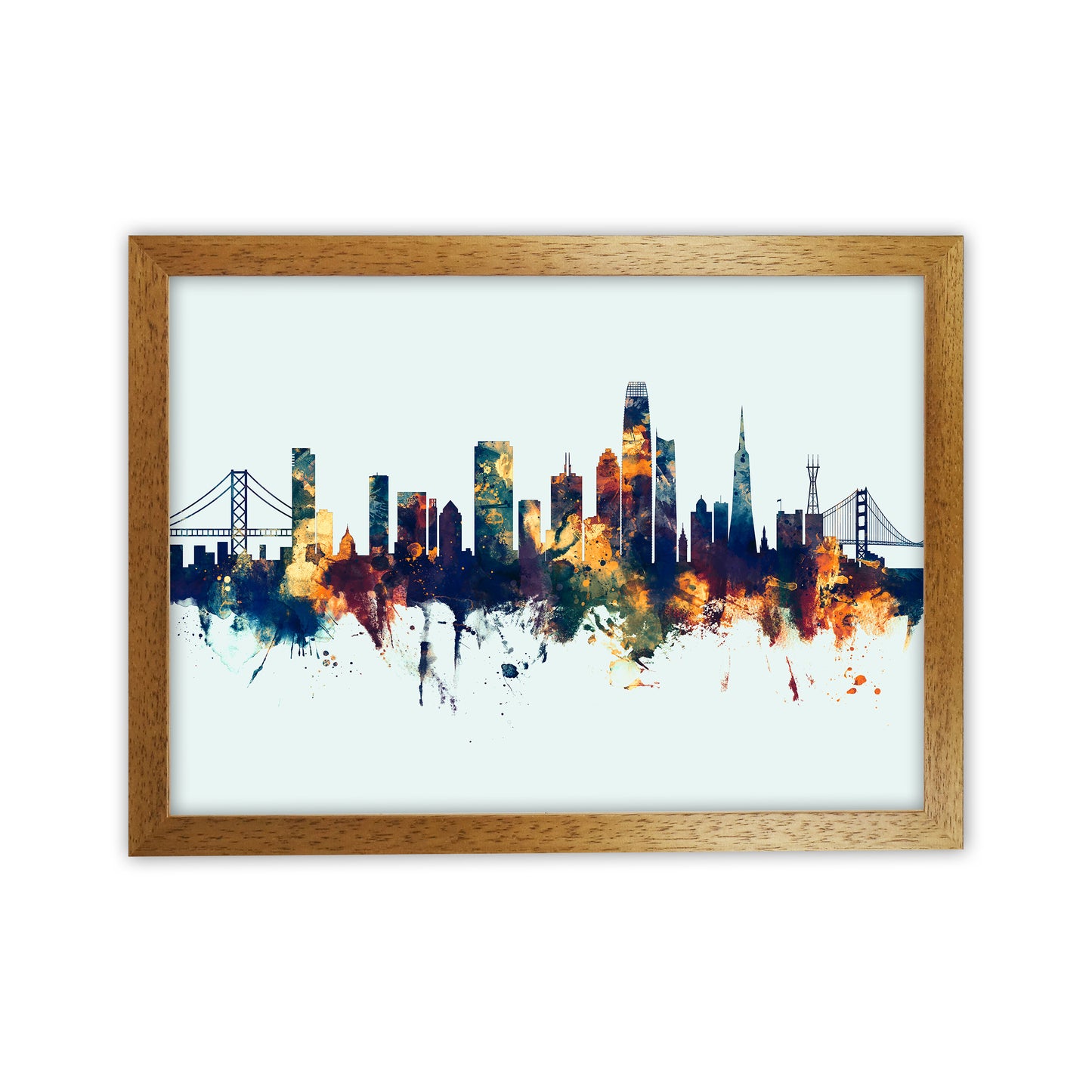 San Francisco California Skyline Blue Orange Art Print by Michael Tompsett Oak Grain