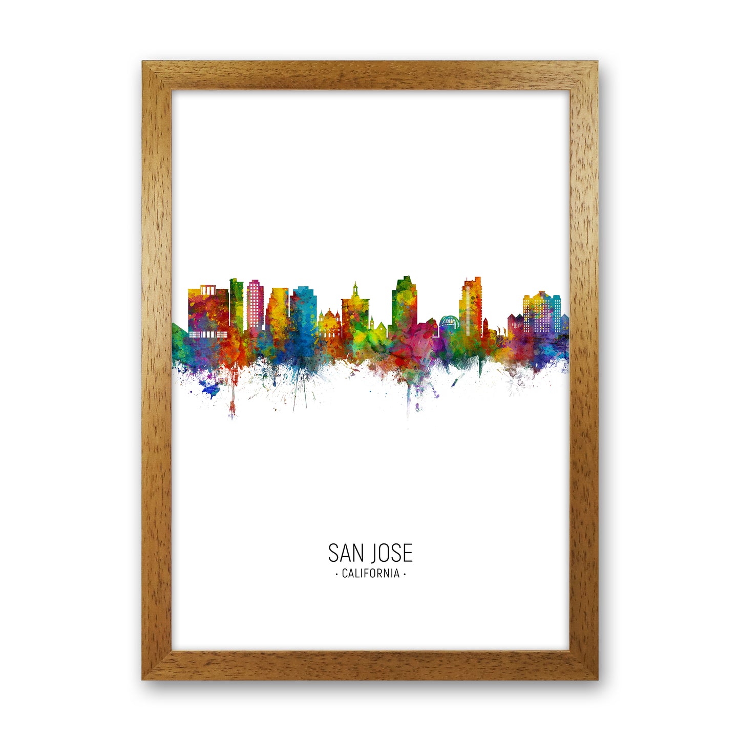 San Jose California Skyline Portrait Art Print by Michael Tompsett Oak Grain