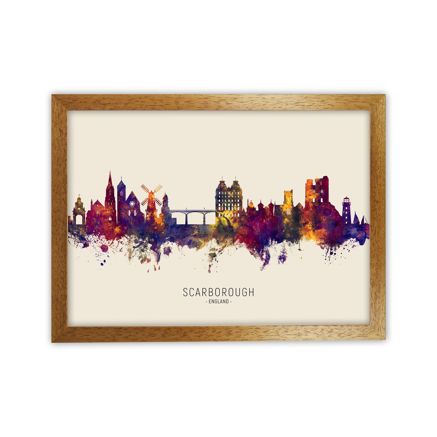 Scarborough England Skyline Autumn City Name Art Print by Michael Tompsett Oak Grain