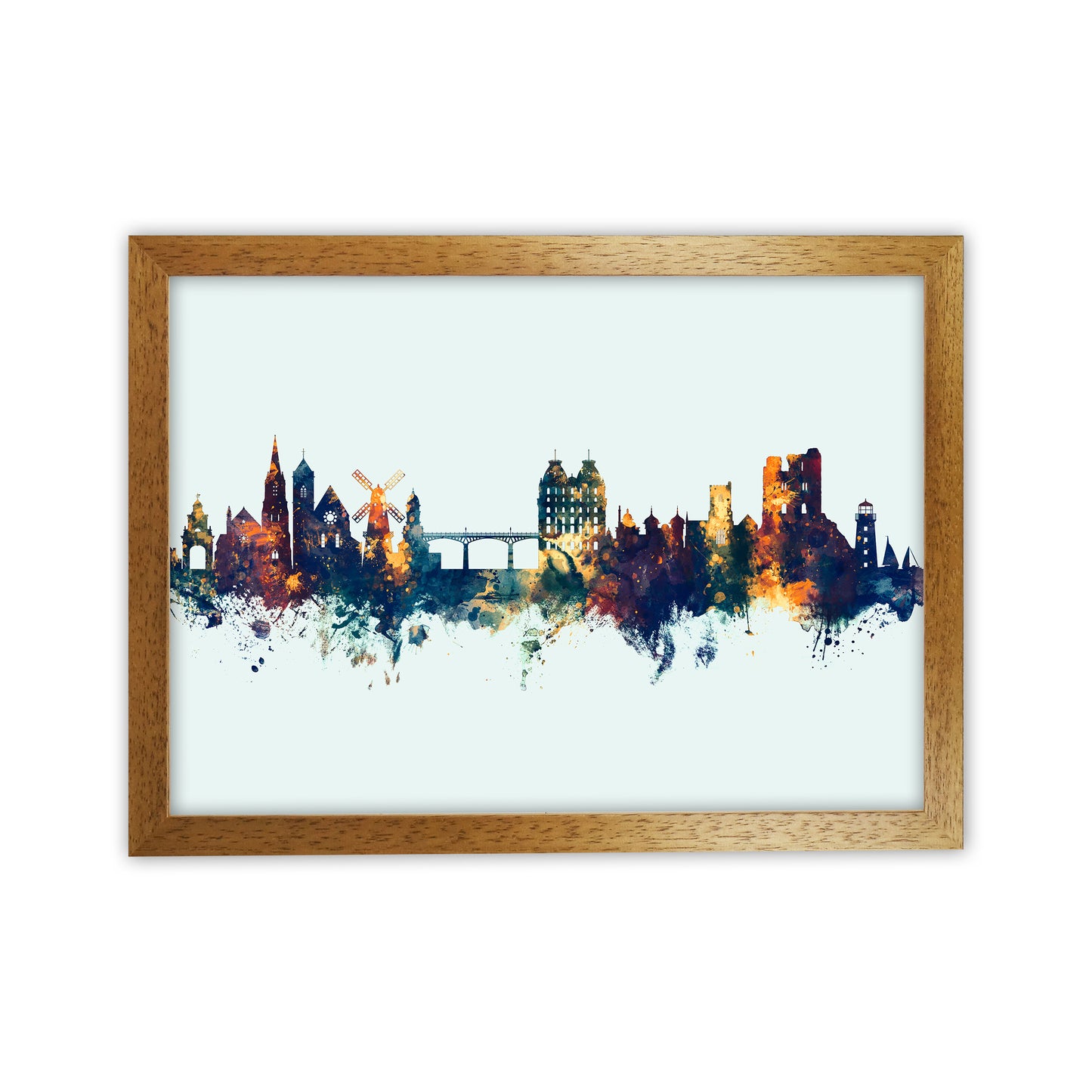Scarborough England Skyline Blue Orange Art Print by Michael Tompsett Oak Grain