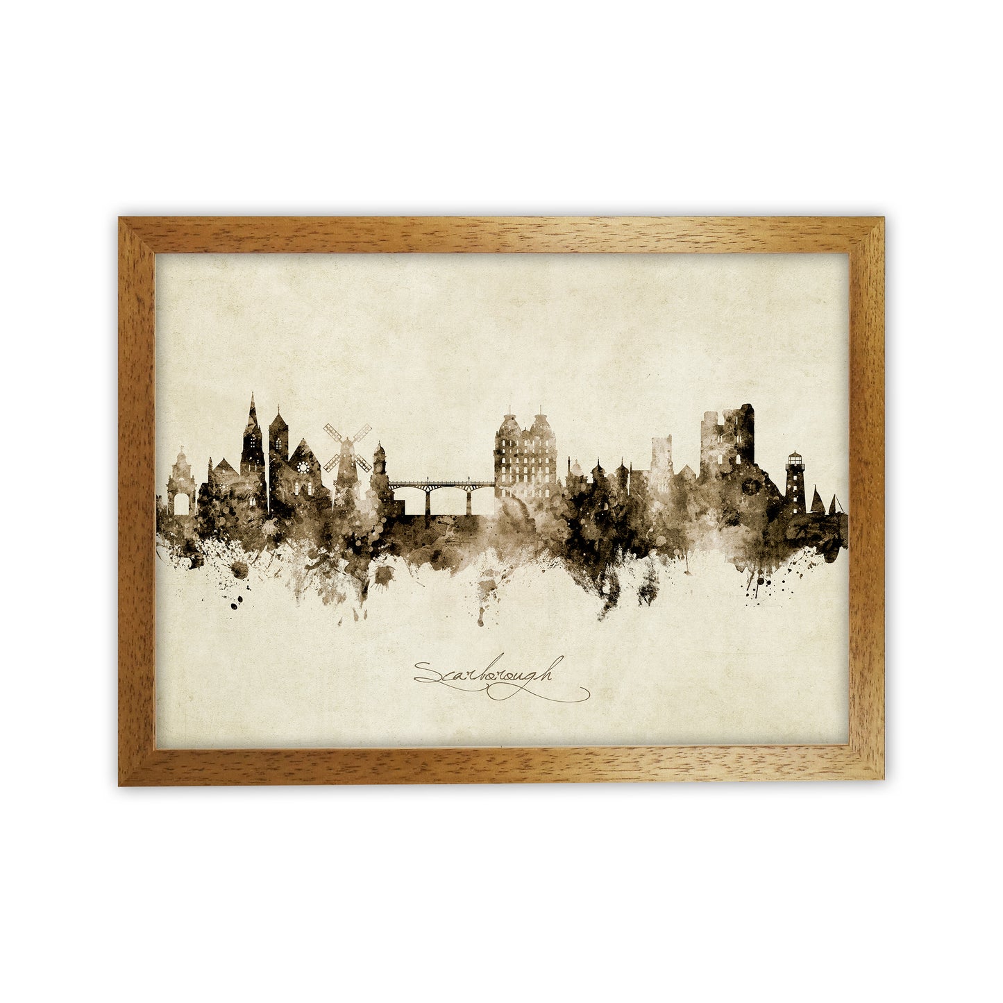 Scarborough England Skyline Vintage Art Print by Michael Tompsett Oak Grain