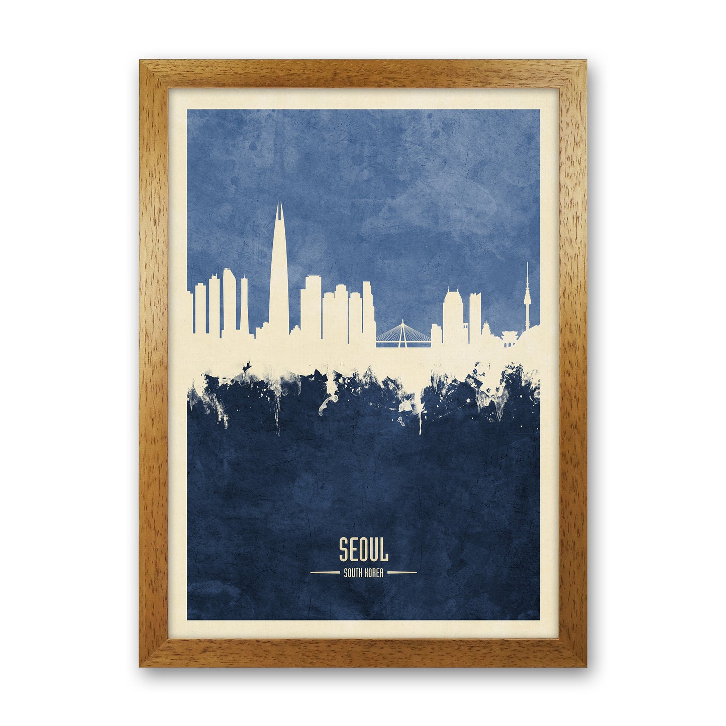 Seoul South Korea Skyline Portrait Navy Art Print by Michael Tompsett Oak Grain