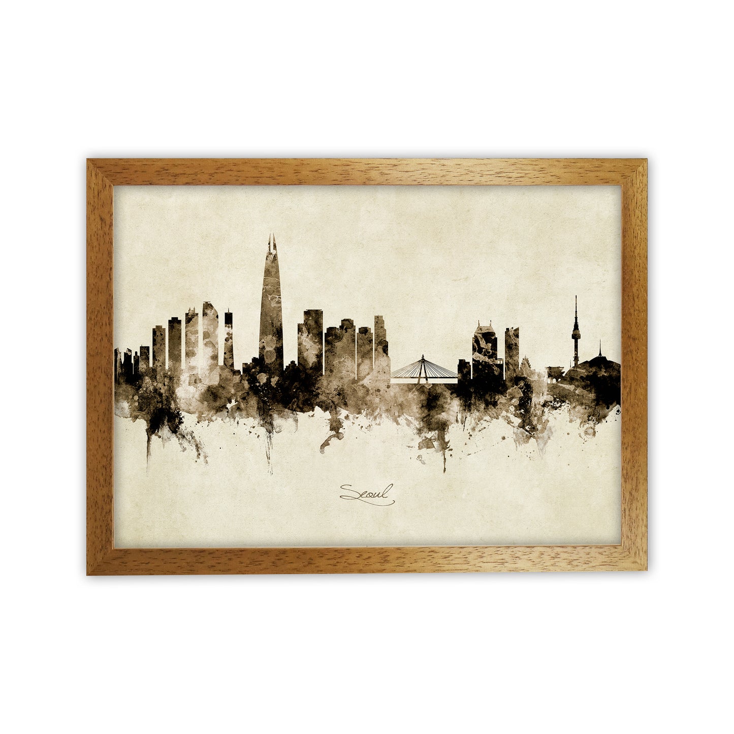Seoul South Korea Skyline Vintage Art Print by Michael Tompsett Oak Grain