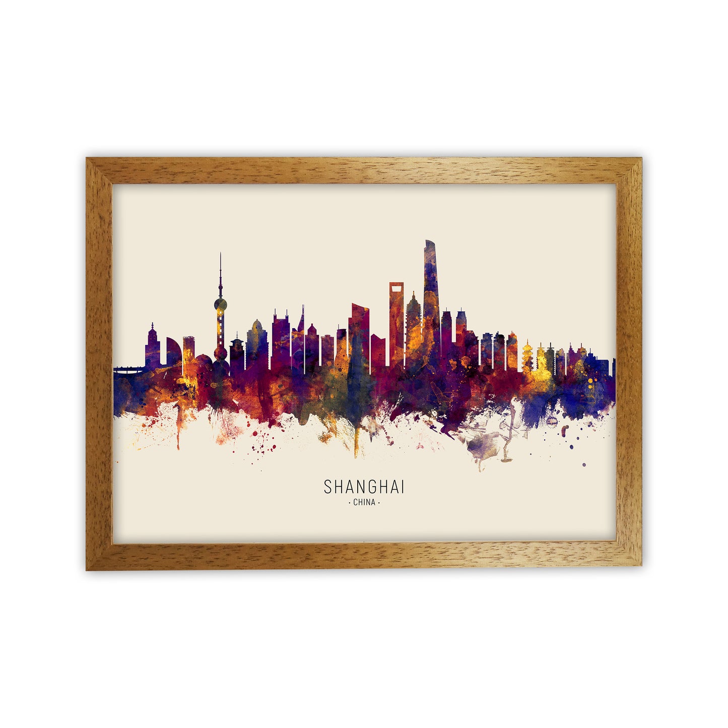 Shanghai China Skyline Autumn City Name Art Print by Michael Tompsett Oak Grain
